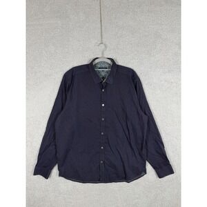 Ted Baker London Men's Button-Up Shirt Size 6 Navy Microdot Long Sleeve Casual